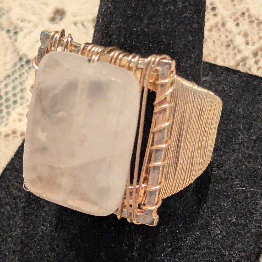 Clear-Rose Quartz Gold-Filled Domed Ring
